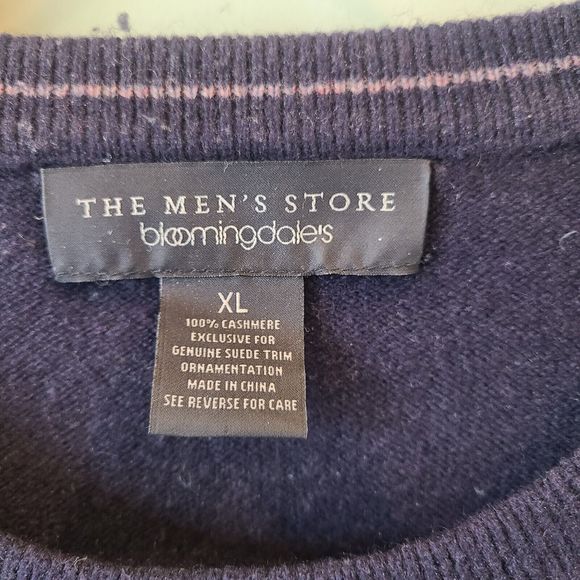 Bloomingdale's Mens 100% Cashmere Pullover Sweater Navy Size XL Elbow Patches - Picture 4 of 11